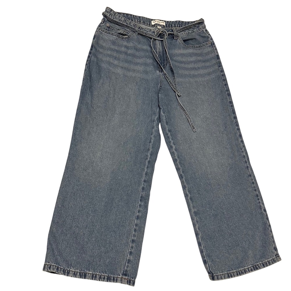 Marc New York Jeans Womens 14 Blue Wide Leg Cropped Denim Tie Waist 100% Cotton